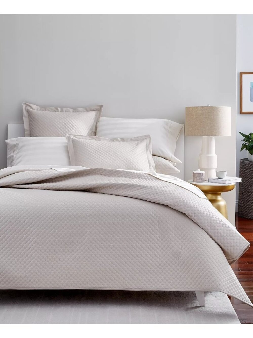 NWT Charter Club Quilted Cotton 3-Pc. Coverlet Set Parchment Size King